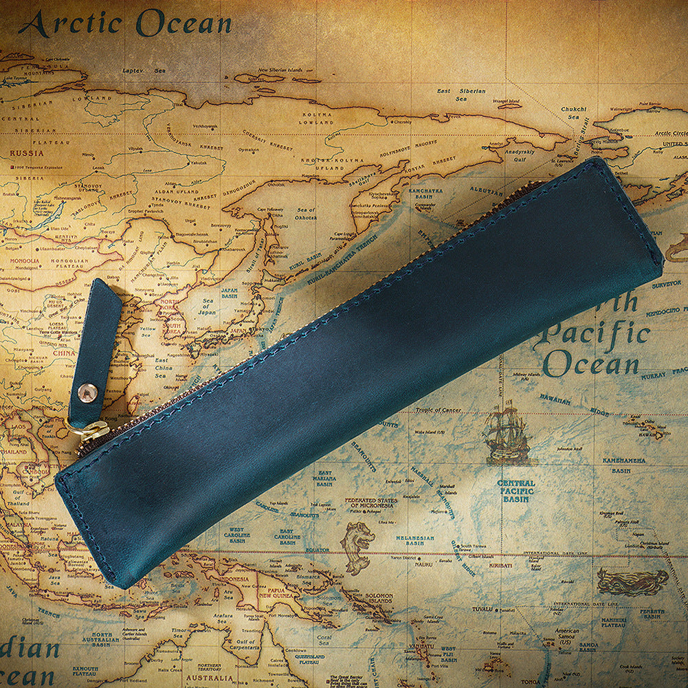 Wholesale Simple Portable Genuine Leather Top Layer Cowhide Mini Pencil Case